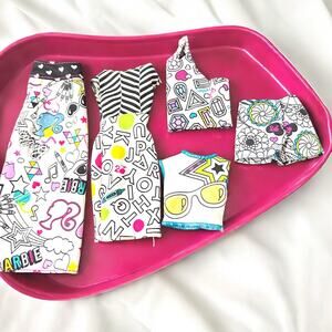 2000"s Lot Barbie Crayola Color-in Fashion Doll Dress Skirt 2 Tops